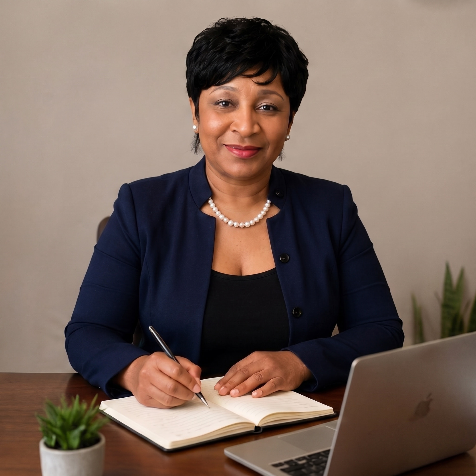 Dr. Catina Pierre Alexander working at her desk
